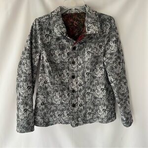 Christopher & Banks Black and Gray Floral Jean Jacket
